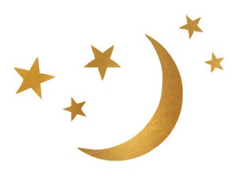 Lune et étoiles feuille d'or clipart svg dxf fichier silhouette camée cricut scrapbooking numérique usage commercial, téléchargement numérique