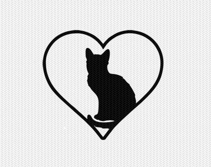 Download Cat Heart Svg Dxf Png File Instant Download Stencil Silhouette Cameo Cricut Downloads Cut File Clip Art Commercial Use PSD Mockup Templates