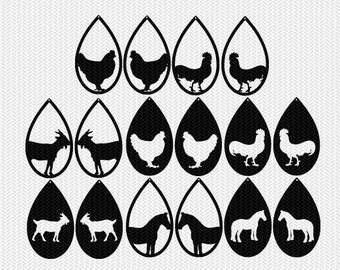 farm animals earring svg, farm svg, earring template svg, chicken svg, goat svg, svg files for cricut, commercial use, digital download