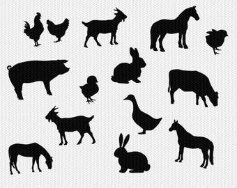 farm animals horse cow pig goat duck rabbit svg dxf file instant download stencil silhouette cameo cricut clip art animals commercial use