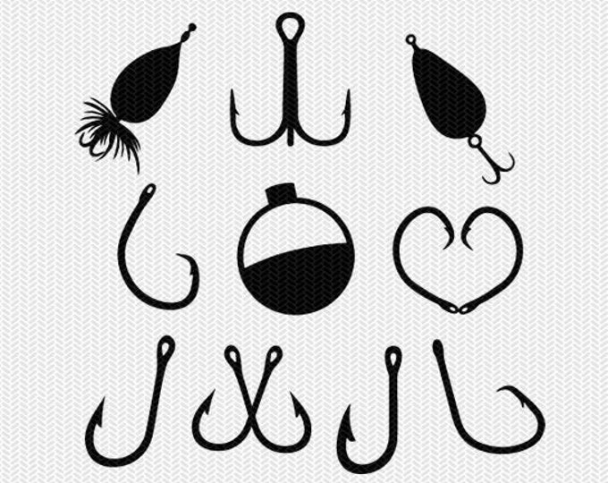 Download Fishing Hook Set Svg Dxf File Instant Download Silhouette Cameo Cricut Downloads Clip Art Commercial Use