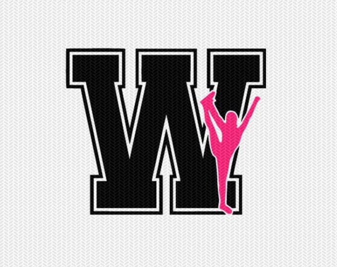Download Cheerleader W Decal Monogram Silhouette Stencil Svg Dxf File Instant Download Silhouette Cameo Cricut Downloads Clip Art Commercial Use