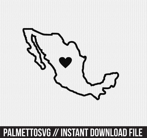 Mexico Outline Heart Svg Dxf File Stencil Monogram Frame Silhouette Cameo Cricut Download Clip Art Commercial Use