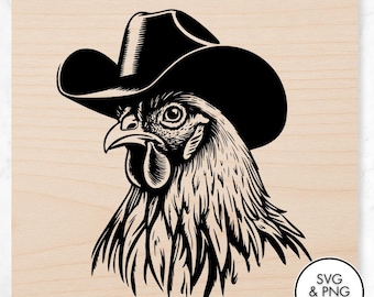 Chicken Cowboy PNG SVG Files, Laser Engraving Files, Laser Burning, Laser Ready, Laser Cut File, Laser Burn PNG, Glowforge, Cricut