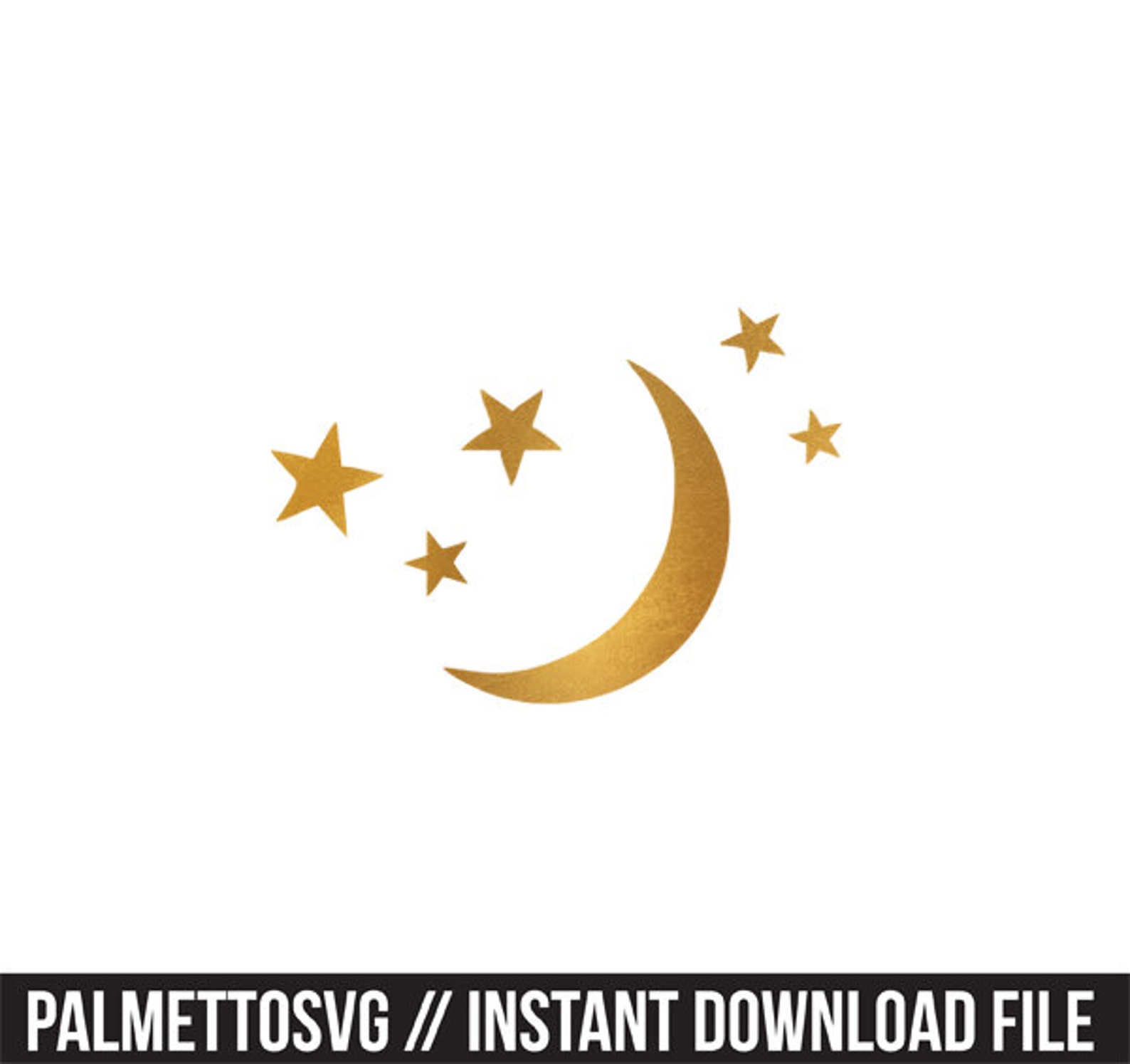 Moon and stars gold foil clip art svg dxf file instant Etsy