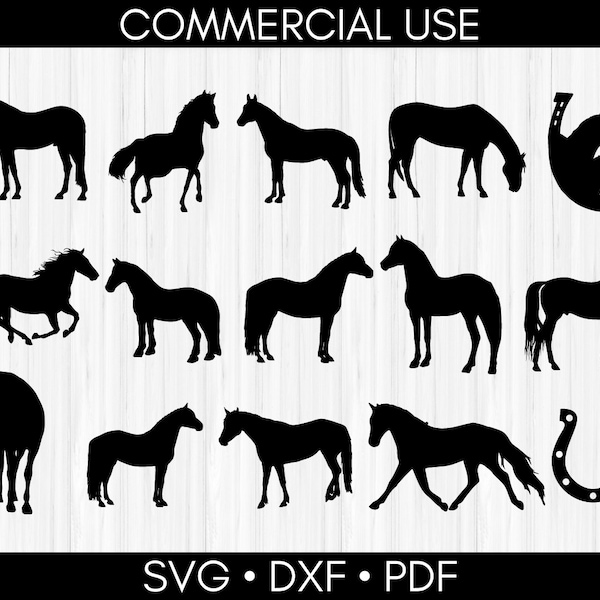 cheval svg, fichier dxf cheval, fichiers coupés cheval, clipart cheval, lot svg cheval, fichiers svg pour cricut, usage commercial, téléchargement numérique