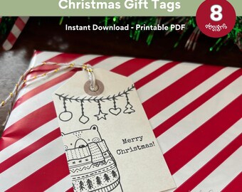 Printable Christmas Gift Tags, Digital Christmas Gift Tags, Christmas Bears Gift Tag, Instant Download, Cute animal Christmas tags