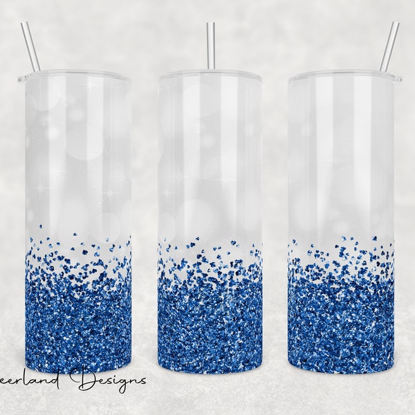 Blue Heart Confetti Glitter - 20 oz Sublimation Tumbler Design PNG Digital Download