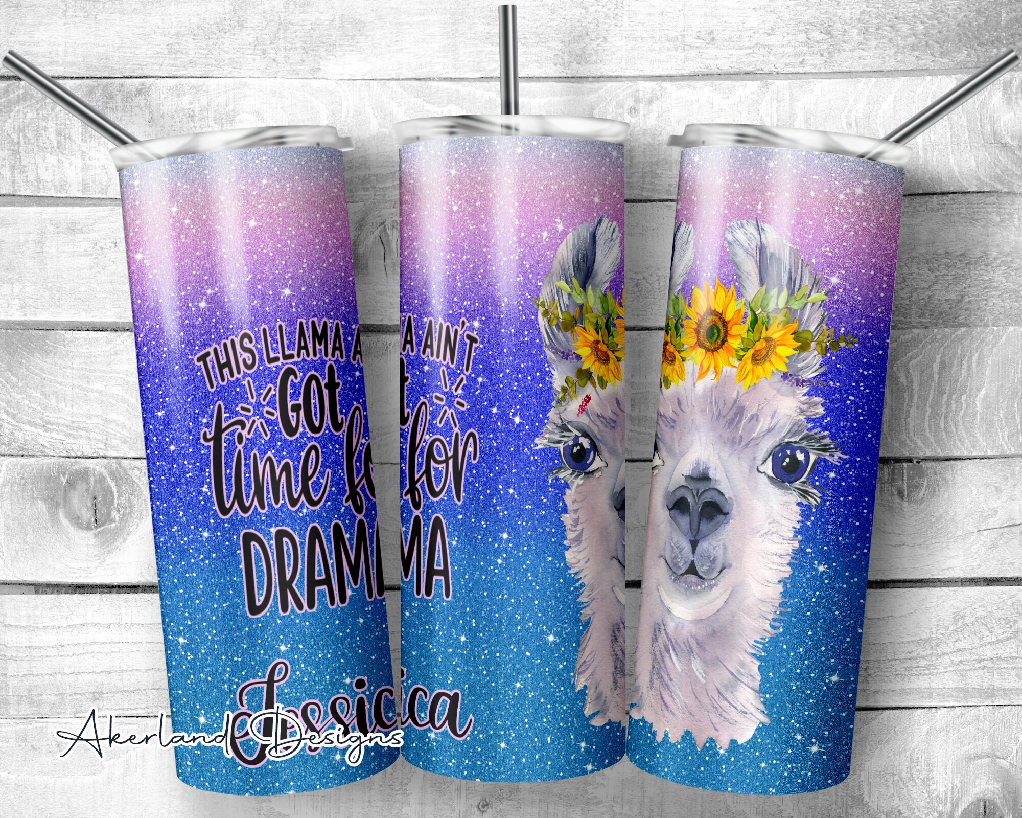 This Llama Ain't Got Time For Drama  20oz Sublimation Tumbler SEAMLESS Design - PNG Digital Download