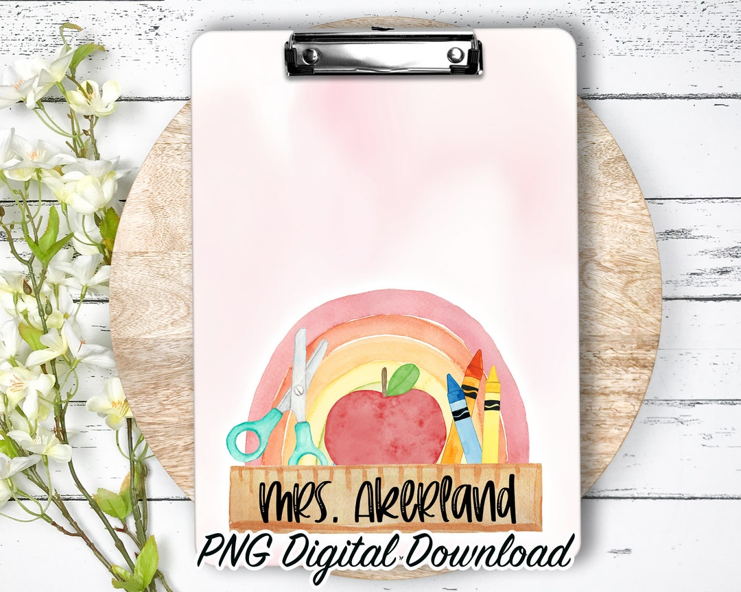 Watercolor Rainbow Clipboard Sublimation PNG Design 9.1W by 12.6H 300