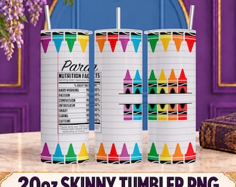 Para Professional Nutrition Facts Special Education 20oz Sublimation Tumbler Design - PNG Digital Download