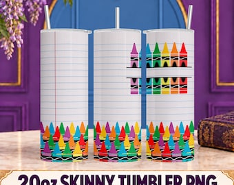 Diseño PNG de vaso en blanco con diseño de crayón para profesor / Cuaderno arcoíris de 20 oz para sublimación (descarga digital)