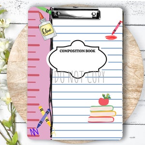 Pink Composition Clipboard Sublimation PNG Design | 9.1W by 12.6H | 300 dpi | PNG Digital Download