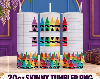 Diseño PNG para vaso térmico con diseño de cuaderno de crayones / Banda para nombre en blanco, 20 oz, delgado, para sublimación.