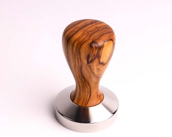 Handmade Olivewood Coffee Tamper, Stainless Steel Base, Custom Espresso Tool, coffee bar accessories
