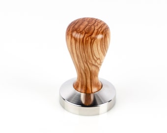 Handmade espresso coffee tamper made of olivewood and stainless steel, Artemis model, Engraved coffee tamper