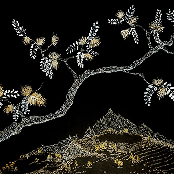 Dessin Branche de Glycine style Estampe Japonaise Tirage d'Art Certifié