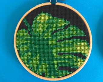 Monstera cross stitch pattern, 1 of 3, modern diy gift, make it yourself gift, plant cross stitch, hipster embroidery, swiss cheese plant
