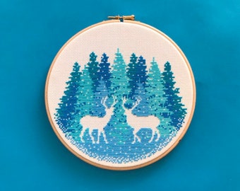 Woodland Winter - Morning Snow, 8 inch cross stitch kit, deer cross stitch kit