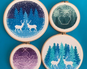 Cross stitch pattern bundle, 4 pack Woodland Winter collection cross stitch pattern bundle