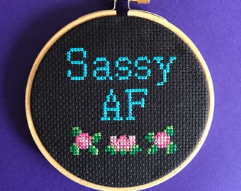 Funny cross stitch pattern - Sassy AF counted cross stitch pattern pdf  - beginners xstitch - easy cross stitch - offensive embroidery chart