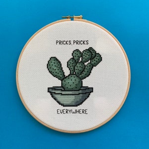 Pricks, Pricks Everywhere - Easy, cactus themed, subversive cross stitch pattern - supplied as PDF file