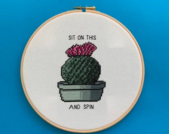 Punk insulting cactus cross stitch kit - with an 8 inch hoop