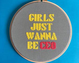 Girls just wanna be CEO, 8 inch DIY, modern cross stitch kit