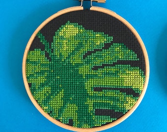 Monstera cross stitch kit, 1 of 3, modern diy gift, make it yourself gift, plant cross stitch, hipster embroidery kit, swiss cheese plant