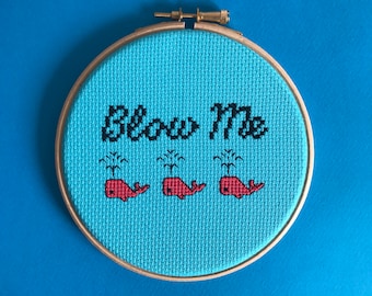 blow me whale subversive cross stitch pattern, instant download chart