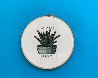 Eat a bag of pricks subversive 8 inch cross stitch cactus kit