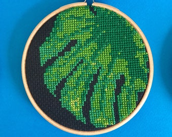 Embroidery plant hoop Monstera cross stitch kit, 2 of 3, monstera home decor, tropical plant decor, diy gift, plant art, house plant stitch