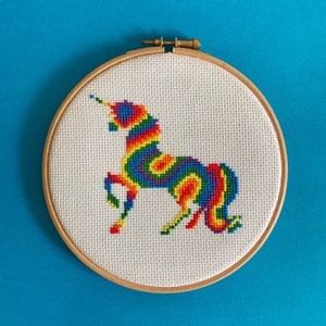 Counted Cross Stitch Pattern - Psychedelic Rainbow Unicorn - beginners cross stitch pattern - easy xstitch chart - diy gift - pdf instant