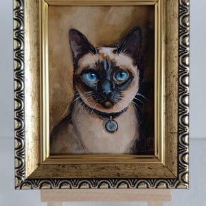 Pintura original de gato siamés de ACEO, arte de gato pequeño, 2,5 x 3,5 pulgadas