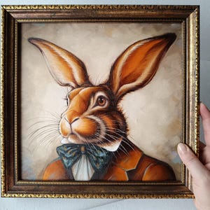 Rabbit Alice in Wonderland Fantasy oil original painting 9.8*9.8&quot;