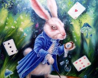 White Rabbit draws! Oil Painting Rabbit