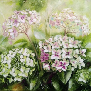 Oil painting Hydrangea Flower garden artwork 15.7*19.7 in