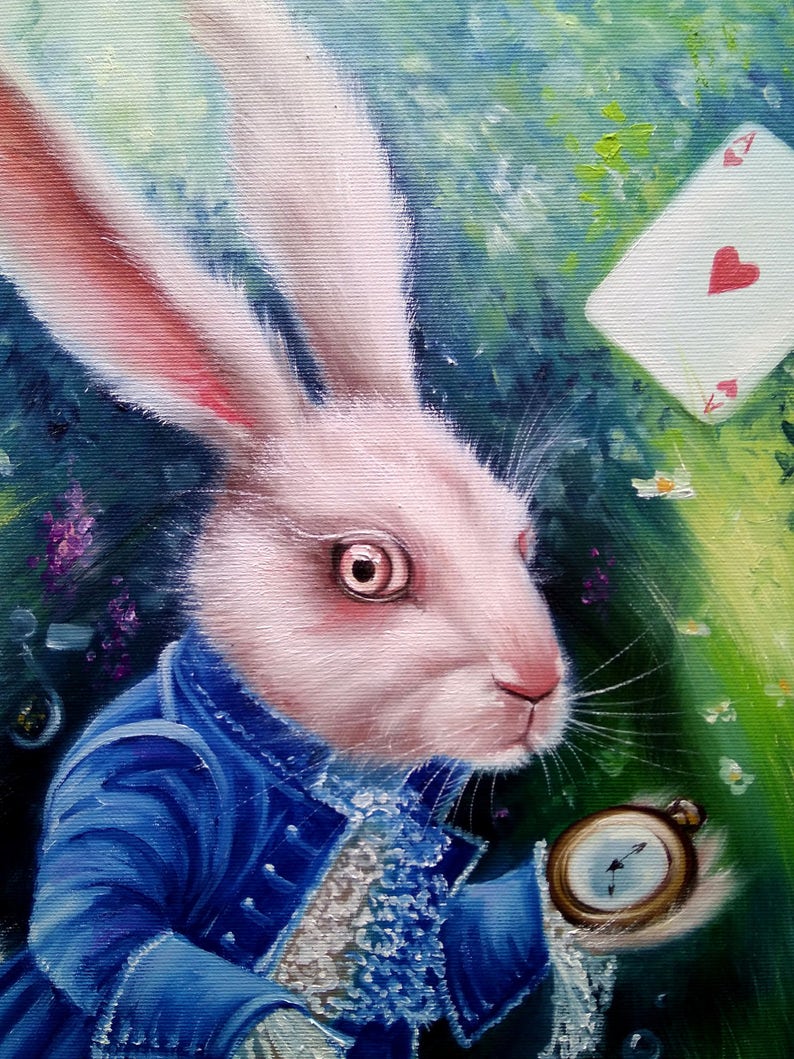 White Rabbit draws Oil Painting Rabbit Alice in Wonderland | Etsy
