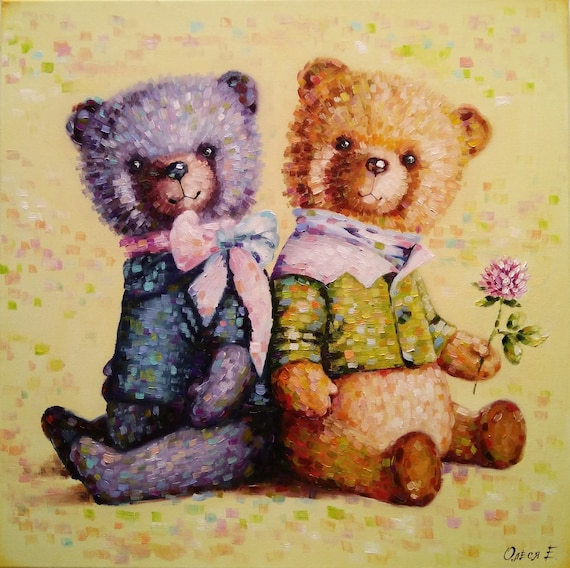 teddy bear oil painting