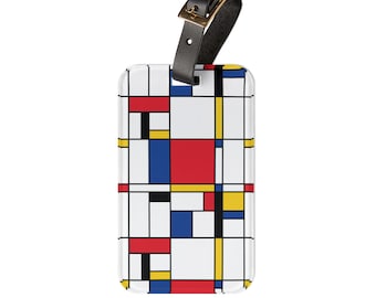 Piet Mondrian Luggage Tag: Geometric Art Travel Accessory