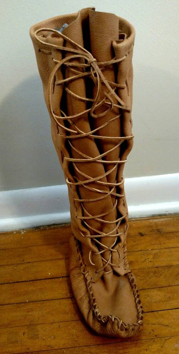 Leather Moccasin Boots Etsy