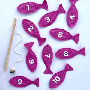 Magnetic Fishing game, Kids fishing set, Number Fabric fish (set of 10)