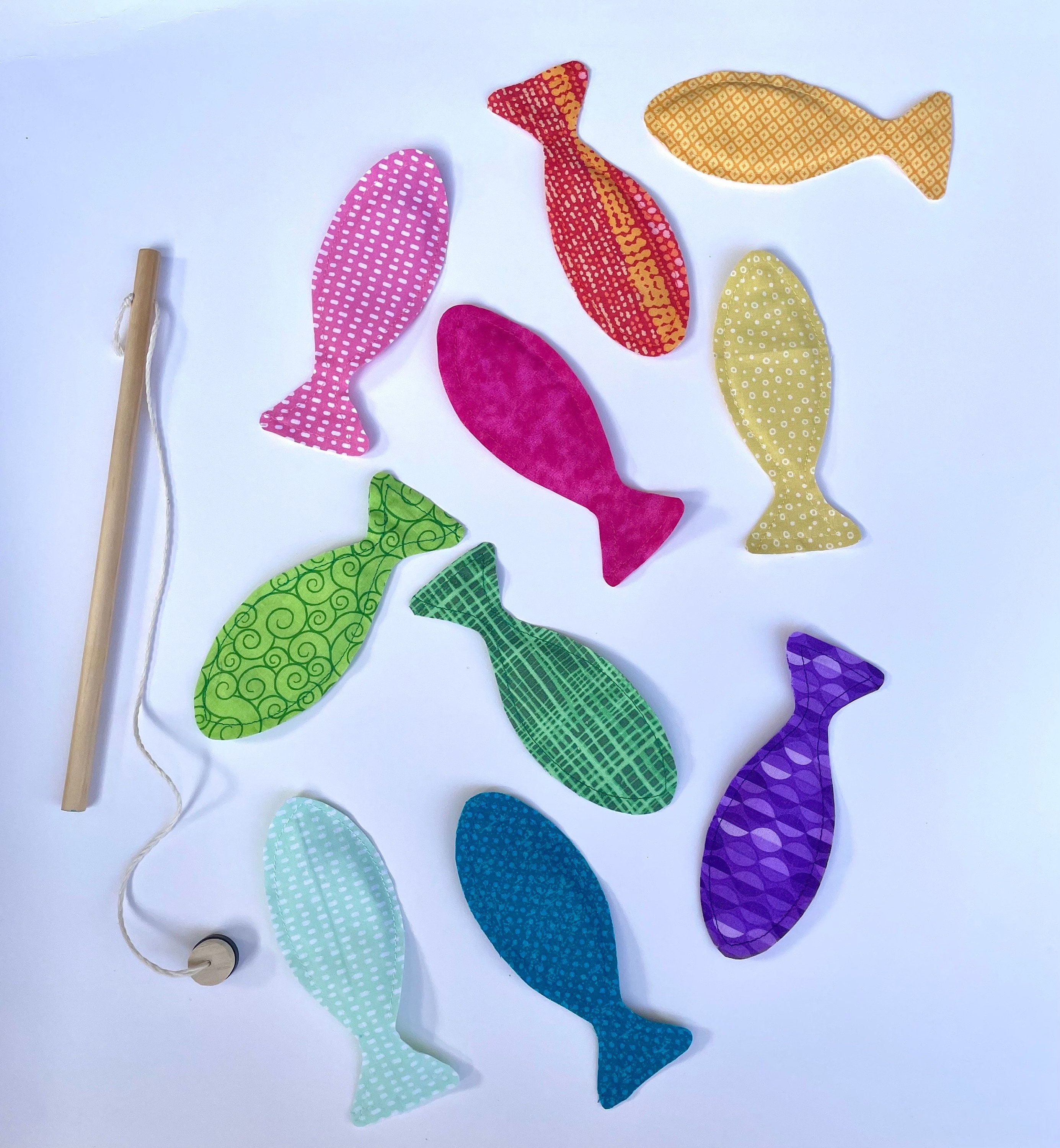 Magnetic Fishing Game, Kids fishing set, Fabric fish (set of 10), toy fish,  gift for kids