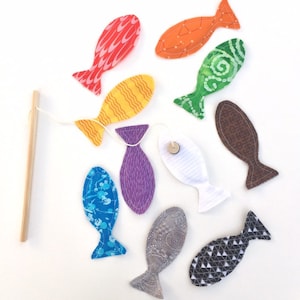 Magnetic Fishing Game, Kids fishing set, Fabric fish (set of 10), toy fish, gift for kids