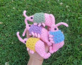 Crochet Pink Shrimp + Vest Plush | Mini Cute Shrimp Handmade Gift Keychain | Amigurumi Stuffed Ocean Animal