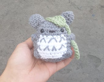 Mini Bunny Plush Gift w/ Leaf, Crochet Handmade Small Cute Stuffed Animal Plushie, Gift, Keychain, Forest Spirit Amigurumi Accessory Charm