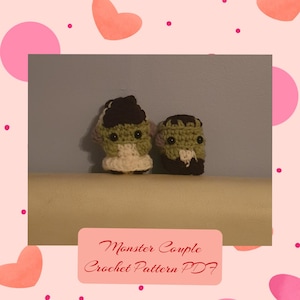 Monster+ Bride Crochet Pattern PDF File, Cute Mini Frankenstein Halloween, *Intermediate* No Sew Amigurumi Crochet Plush Doll Pattern