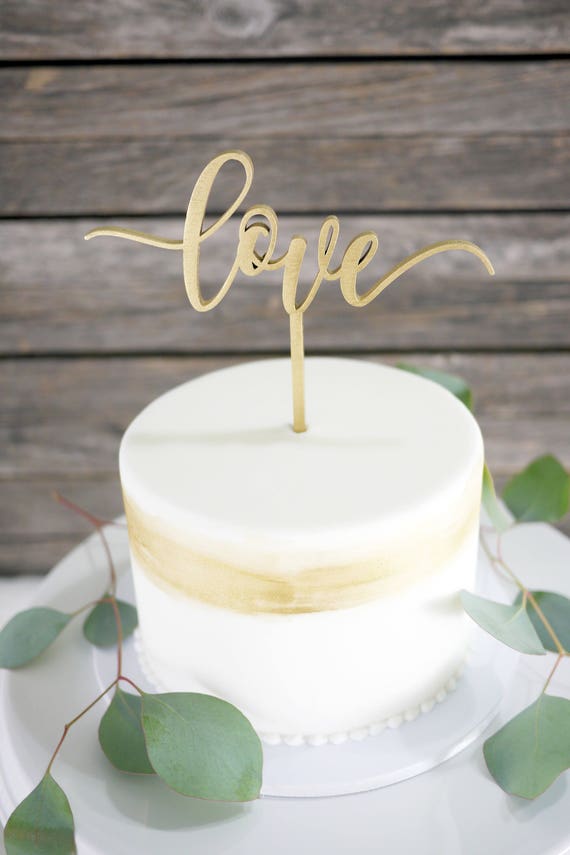 Love Wedding Cake Topper Laser Cut Wood Modern Calligraphy | Etsy