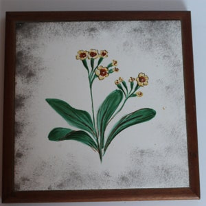 Vintage Danish ceramic tile hand painted floral plant made in Denmark
