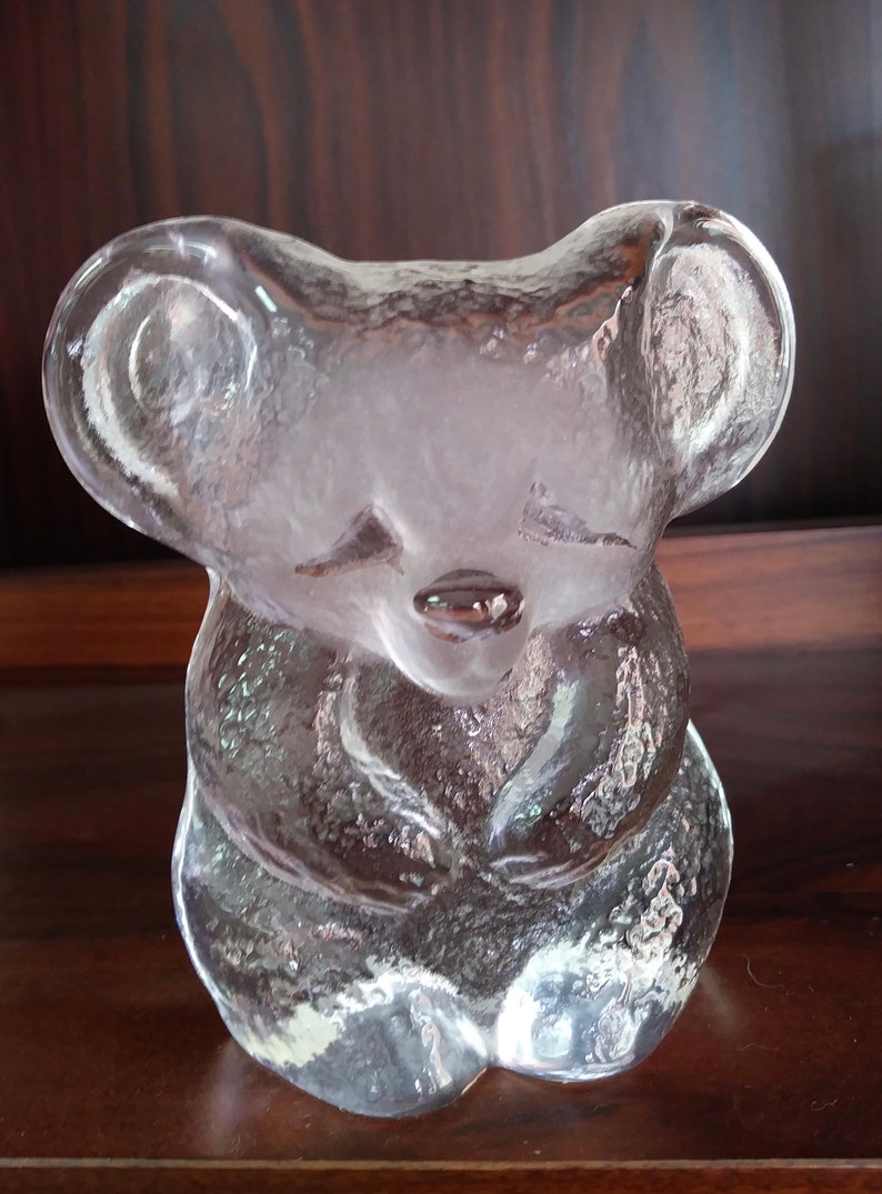 Vintage Swedish crystal glass Kosta Boda koala bear paperweight trinket figurine from zoo series